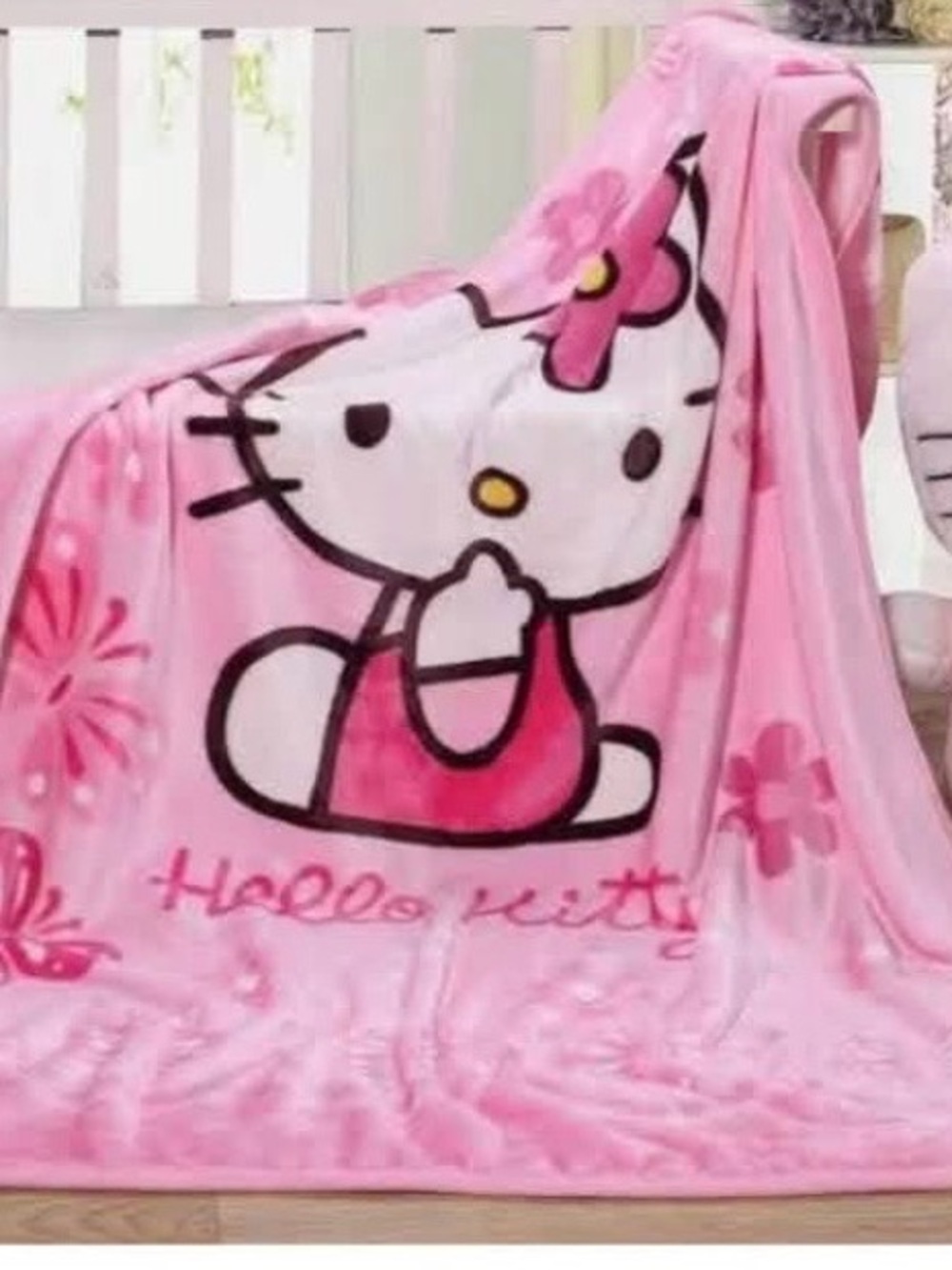 Hello Kitty Pink Plush Throw Blanket with Character Print